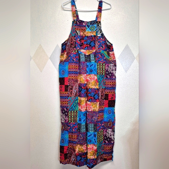 Colorful Patchwork Look Boho Jumpsuit Bibs Size XL - Picture 1 of 11